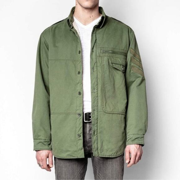 Zadig & Voltaire Military Green Troyh Mili Shearling Lined Utility Jacket Medium - Picture 1 of 15